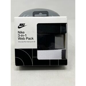 NEW NIKE 3-in-1 Web Pack Belts Black / Gray / White‎ OSFM up to 42 Buckle